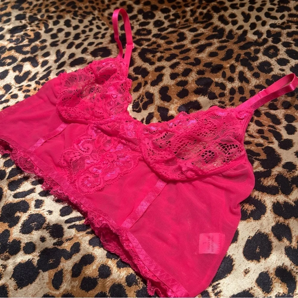 Shein Hot Pink Mesh & Lace Bra